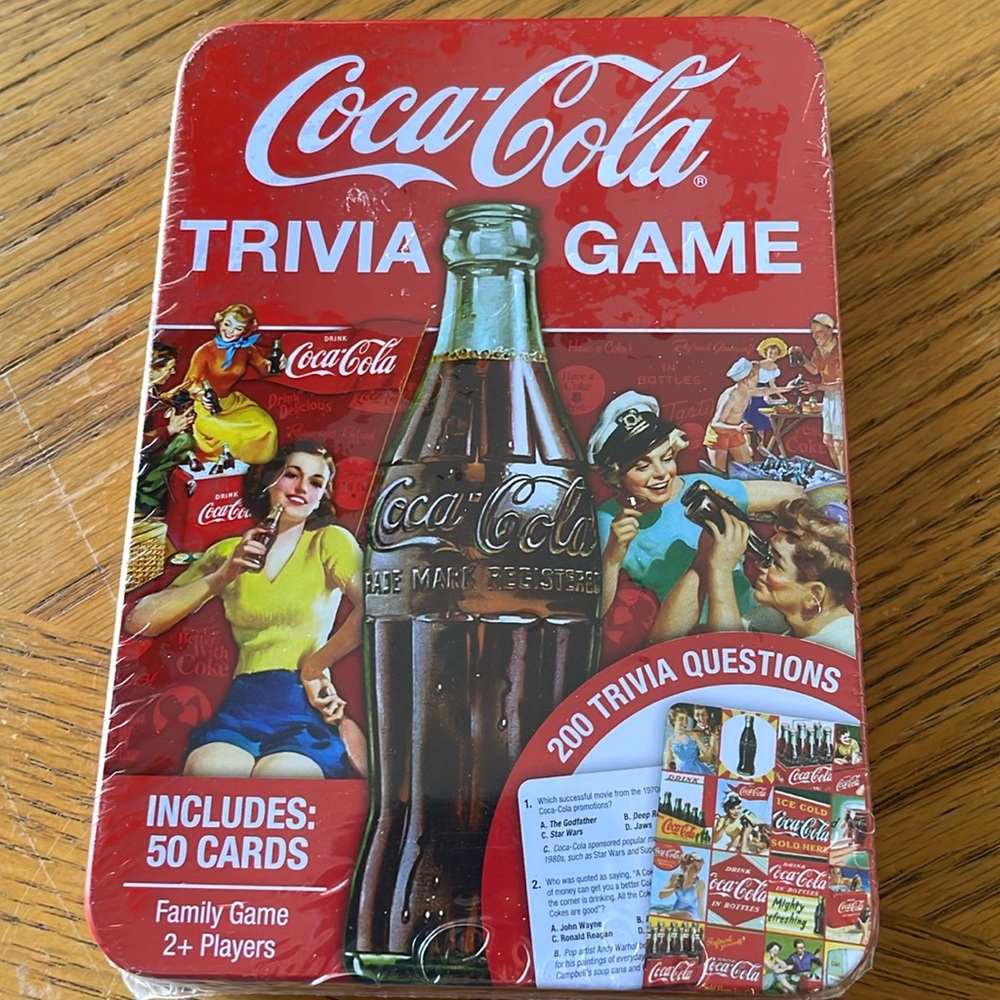 Coca-Cola Trivia Game in Tin Can - 200 Trivia Questions NEW in Sealed Tin Can